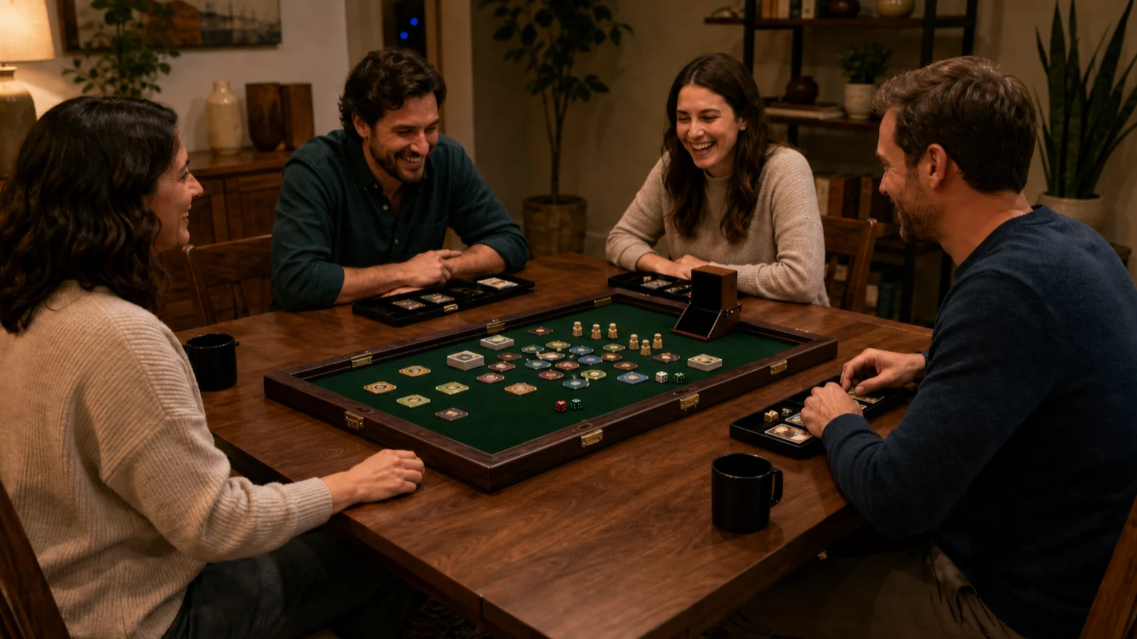 Four friends using BoardFold on an ordinary dining table